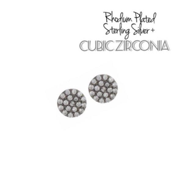 new Pave Cubic Zirconia CZ Studs ⍟ Rhodium Plate Sterling Silver ⍟ Hematite .925 - Picture 6 of 12